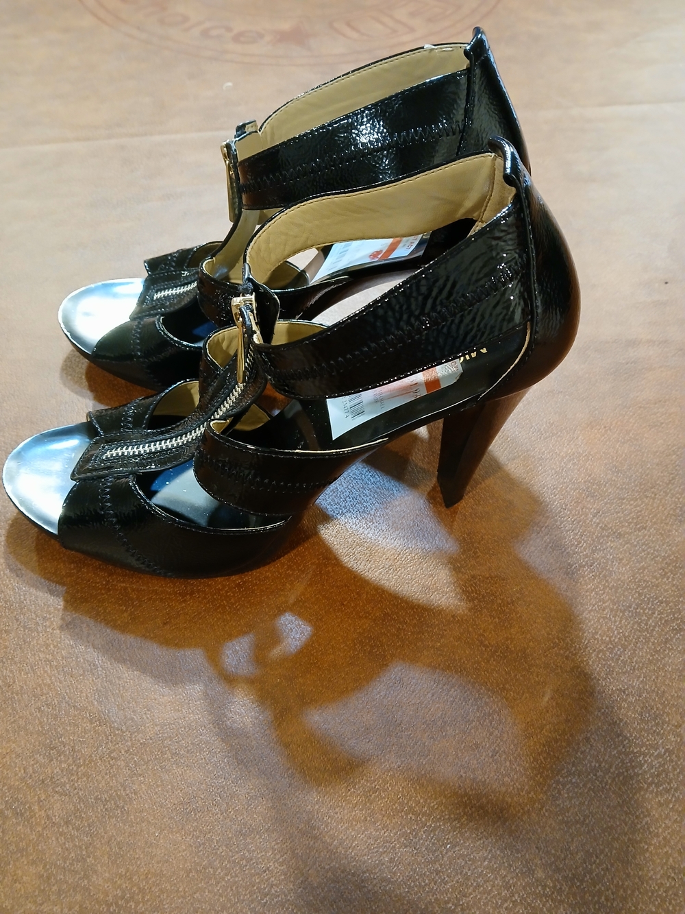 MICHAEL Michael Kors Black Patent Leather Zip-Strap Heels - Picture 2 of 3